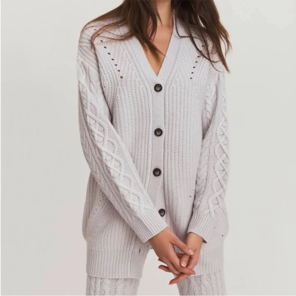 Something Navy Long Cable Knit Sweater Cardigan Size XS